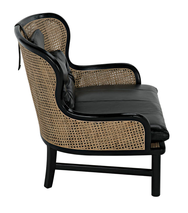 Noir Marabu Chair - Charcoal Black Armchair with Luxurious Leather & Natural Caning for Modern Elegance AE-203CHB