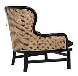 Noir Marabu Chair - Charcoal Black Armchair with Luxurious Leather & Natural Caning for Modern Elegance AE-203CHB
