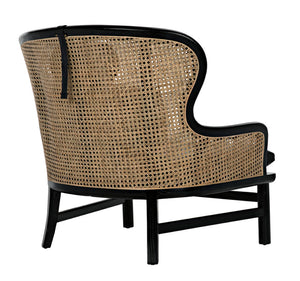 Noir Marabu Chair - Charcoal Black Armchair with Luxurious Leather & Natural Caning for Modern Elegance AE-203CHB