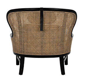 Noir Marabu Chair - Charcoal Black Armchair with Luxurious Leather & Natural Caning for Modern Elegance AE-203CHB