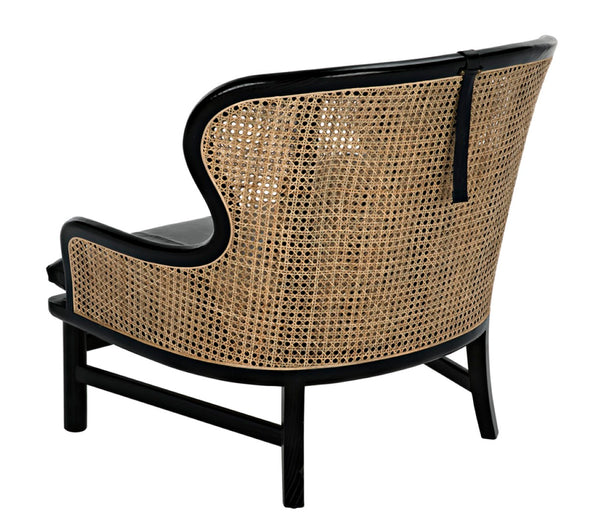 Noir Marabu Chair - Charcoal Black Armchair with Luxurious Leather & Natural Caning for Modern Elegance AE-203CHB