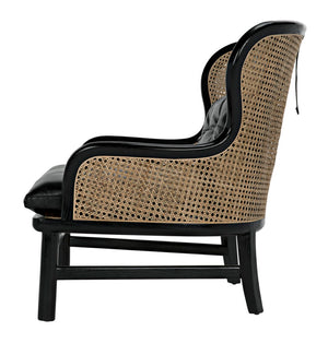 Noir Marabu Chair - Charcoal Black Armchair with Luxurious Leather & Natural Caning for Modern Elegance AE-203CHB