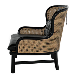 Noir Marabu Chair - Charcoal Black Armchair with Luxurious Leather & Natural Caning for Modern Elegance AE-203CHB