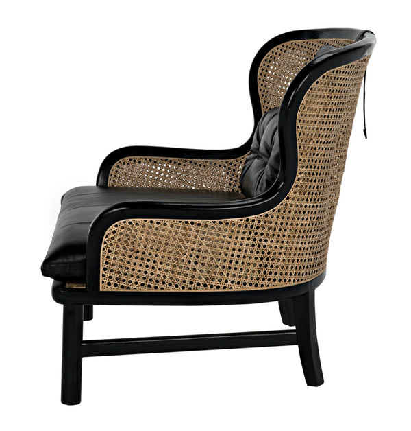 Noir Marabu Chair - Charcoal Black Armchair with Luxurious Leather & Natural Caning for Modern Elegance AE-203CHB