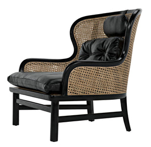 Noir Marabu Chair - Charcoal Black Armchair with Luxurious Leather & Natural Caning for Modern Elegance AE-203CHB
