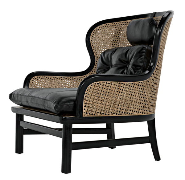 Noir Marabu Chair - Charcoal Black Armchair with Luxurious Leather & Natural Caning for Modern Elegance AE-203CHB