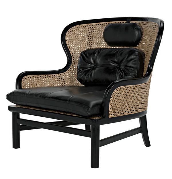 Noir Marabu Chair - Charcoal Black Armchair with Luxurious Leather & Natural Caning for Modern Elegance AE-203CHB
