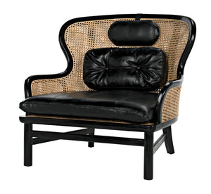 Noir Marabu Chair - Charcoal Black Armchair with Luxurious Leather & Natural Caning for Modern Elegance AE-203CHB