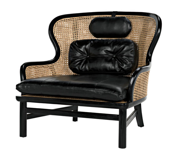 Noir Marabu Chair - Charcoal Black Armchair with Luxurious Leather & Natural Caning for Modern Elegance AE-203CHB