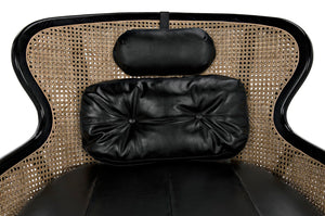 Noir Marabu Chair - Charcoal Black Armchair with Luxurious Leather & Natural Caning for Modern Elegance AE-203CHB