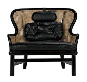 Noir Marabu Chair - Charcoal Black Armchair with Luxurious Leather & Natural Caning for Modern Elegance AE-203CHB