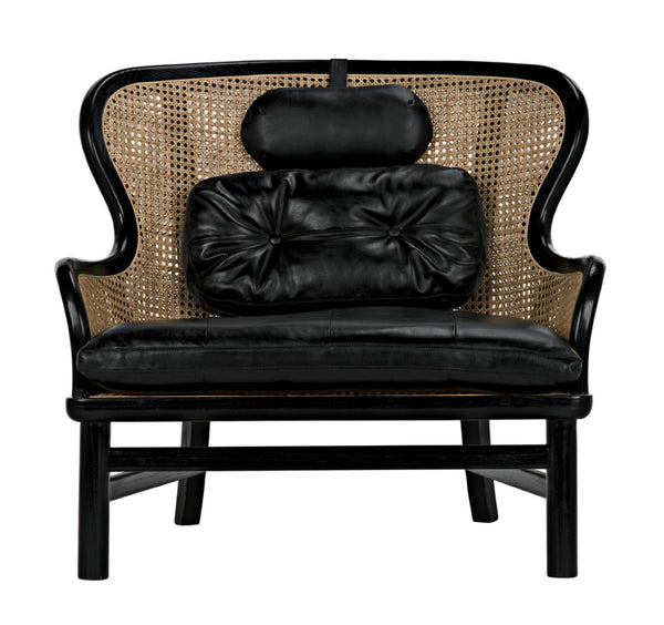 Noir Marabu Chair - Charcoal Black Armchair with Luxurious Leather & Natural Caning for Modern Elegance AE-203CHB