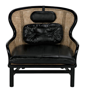 Noir Marabu Chair - Charcoal Black Armchair with Luxurious Leather & Natural Caning for Modern Elegance AE-203CHB