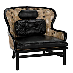 Noir Marabu Chair - Charcoal Black Armchair with Luxurious Leather & Natural Caning for Modern Elegance AE-203CHB