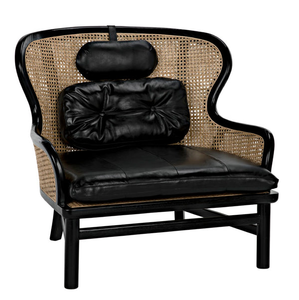Noir Marabu Chair - Charcoal Black Armchair with Luxurious Leather & Natural Caning for Modern Elegance AE-203CHB