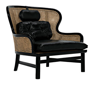 Noir Marabu Chair - Charcoal Black Armchair with Luxurious Leather & Natural Caning for Modern Elegance AE-203CHB