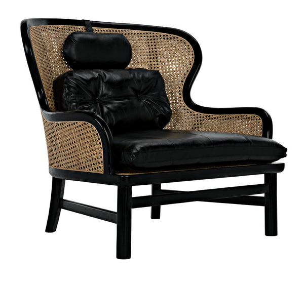Noir Marabu Chair - Charcoal Black Armchair with Luxurious Leather & Natural Caning for Modern Elegance AE-203CHB