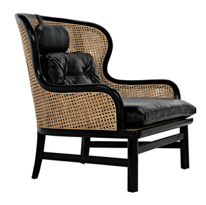 Noir Marabu Chair - Charcoal Black Armchair with Luxurious Leather & Natural Caning for Modern Elegance AE-203CHB