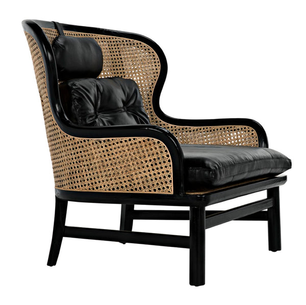Noir Marabu Chair - Charcoal Black Armchair with Luxurious Leather & Natural Caning for Modern Elegance AE-203CHB