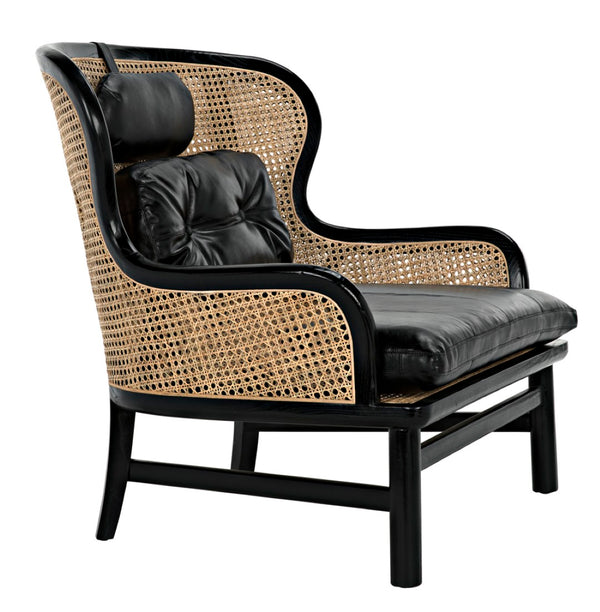 Noir Marabu Chair - Charcoal Black Armchair with Luxurious Leather & Natural Caning for Modern Elegance AE-203CHB