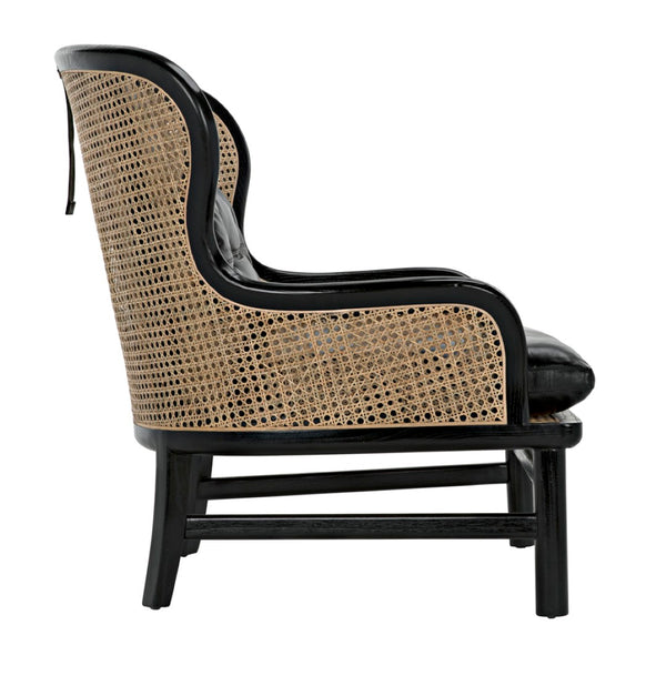 Noir Marabu Chair - Charcoal Black Armchair with Luxurious Leather & Natural Caning for Modern Elegance AE-203CHB