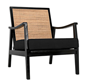 Noir Lichtenstein Chair - Charcoal Black Occasional Seat with Rattan Back & Cotton Cushion for Modern Spaces AE-215CHB