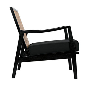Noir Lichtenstein Chair - Charcoal Black Occasional Seat with Rattan Back & Cotton Cushion for Modern Spaces AE-215CHB
