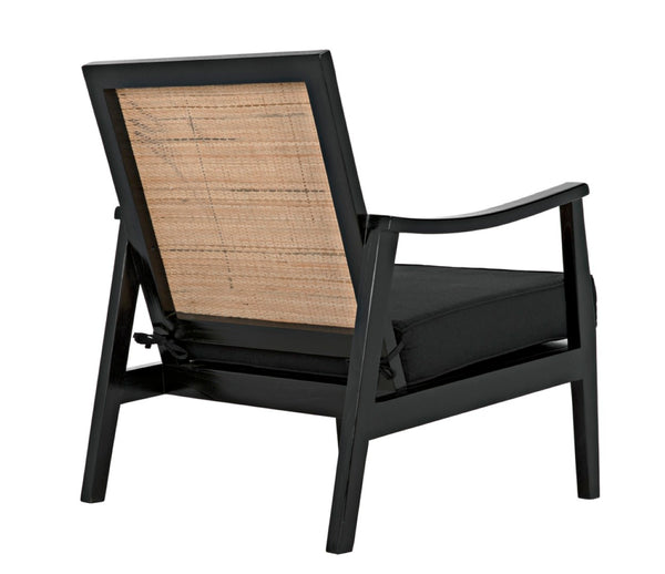 Noir Lichtenstein Chair - Charcoal Black Occasional Seat with Rattan Back & Cotton Cushion for Modern Spaces AE-215CHB