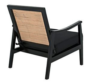 Noir Lichtenstein Chair - Charcoal Black Occasional Seat with Rattan Back & Cotton Cushion for Modern Spaces AE-215CHB
