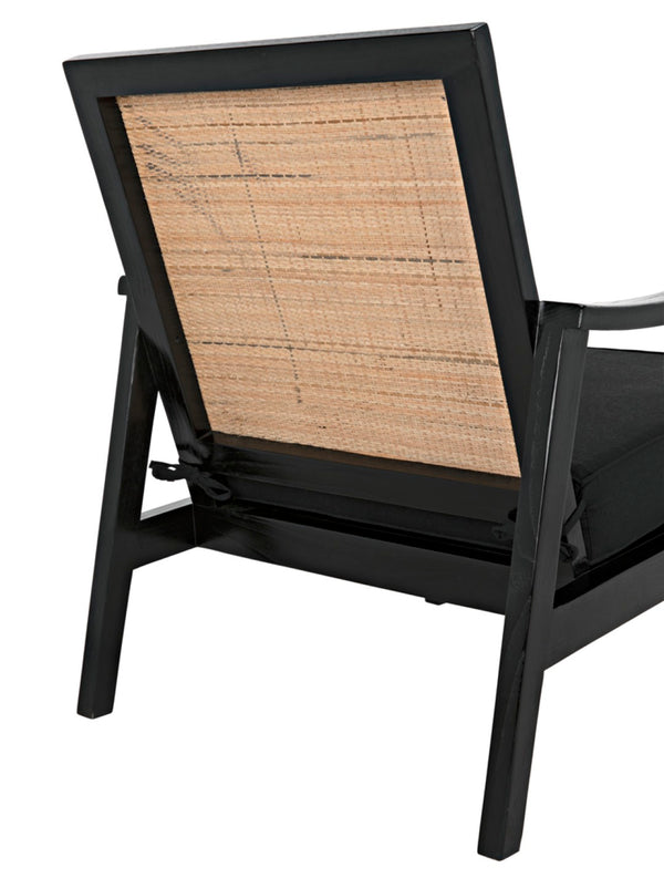 Noir Lichtenstein Chair - Charcoal Black Occasional Seat with Rattan Back & Cotton Cushion for Modern Spaces AE-215CHB