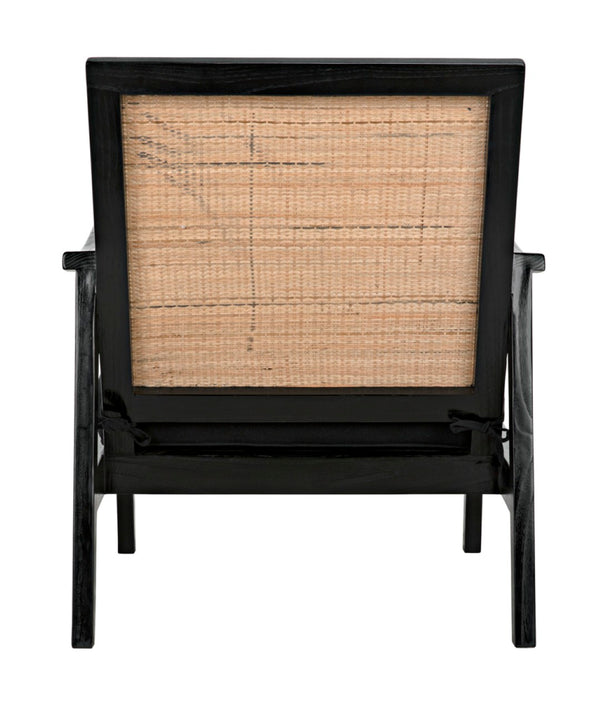 Noir Lichtenstein Chair - Charcoal Black Occasional Seat with Rattan Back & Cotton Cushion for Modern Spaces AE-215CHB