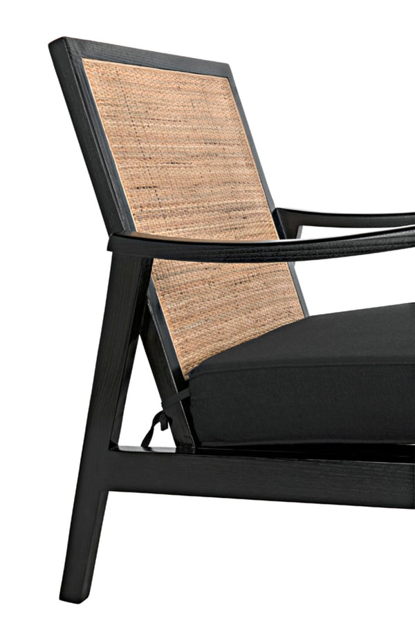 Noir Lichtenstein Chair - Charcoal Black Occasional Seat with Rattan Back & Cotton Cushion for Modern Spaces AE-215CHB