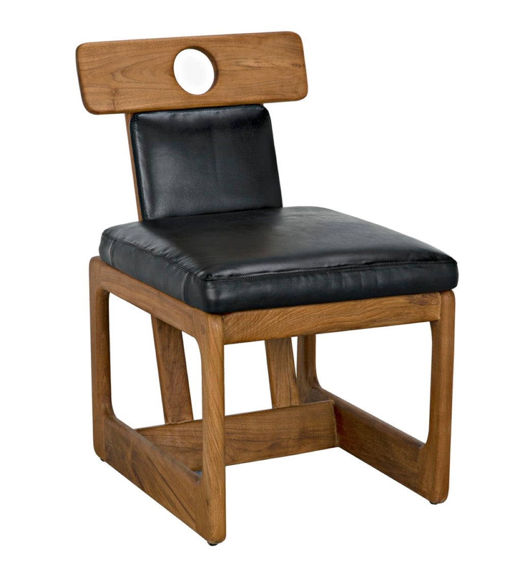 Noir Buraco Dining Chair - Mid-Century Teak Design with Luxurious Black Leather for Elegant Spaces AE-222T