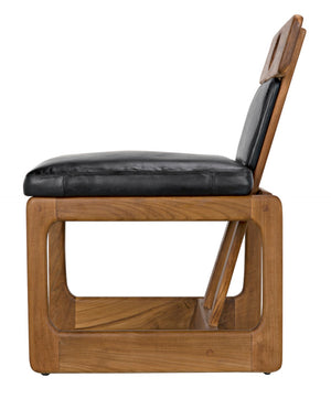 Noir Buraco Dining Chair - Mid-Century Teak Design with Luxurious Black Leather for Elegant Spaces AE-222T
