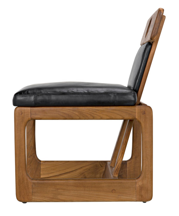 Noir Buraco Dining Chair - Mid-Century Teak Design with Luxurious Black Leather for Elegant Spaces AE-222T
