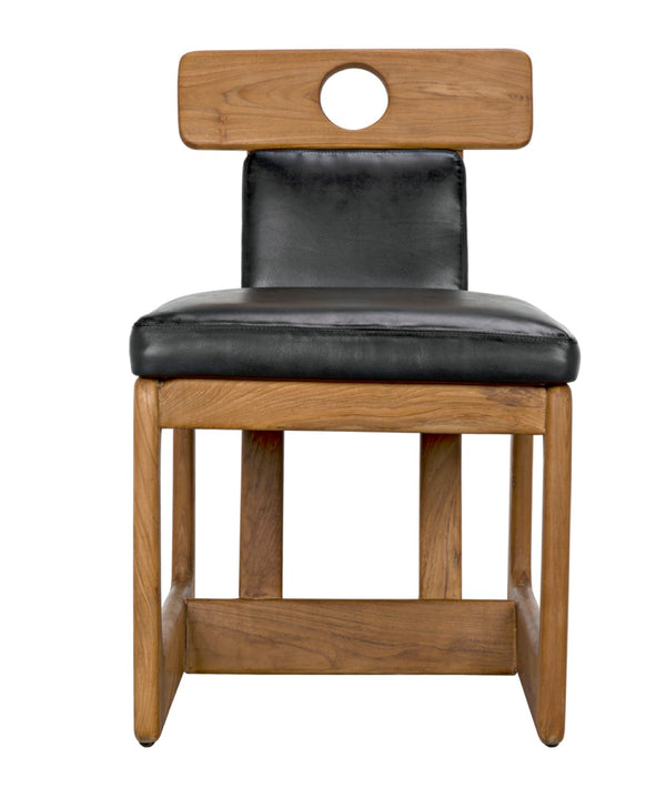 Noir Buraco Dining Chair - Mid-Century Teak Design with Luxurious Black Leather for Elegant Spaces AE-222T