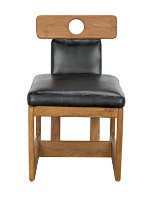 Noir Buraco Dining Chair - Mid-Century Teak Design with Luxurious Black Leather for Elegant Spaces AE-222T