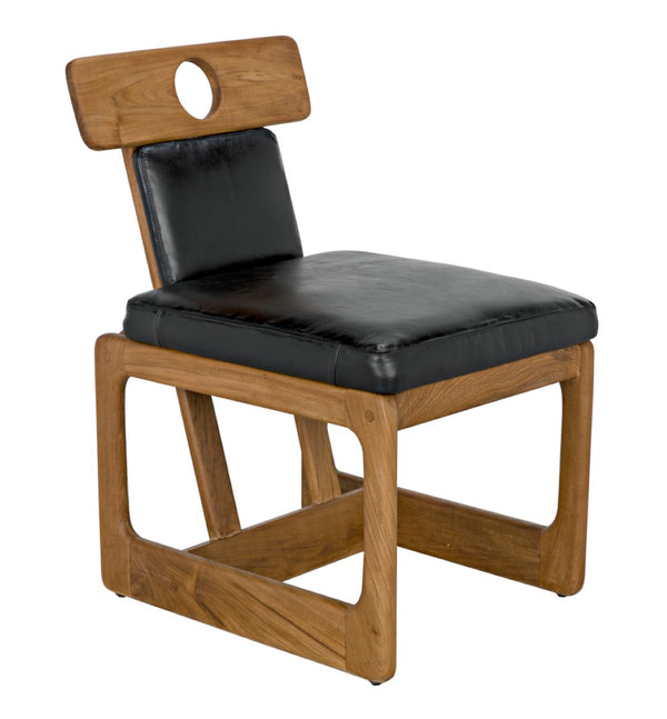 Noir Buraco Dining Chair - Mid-Century Teak Design with Luxurious Black Leather for Elegant Spaces AE-222T