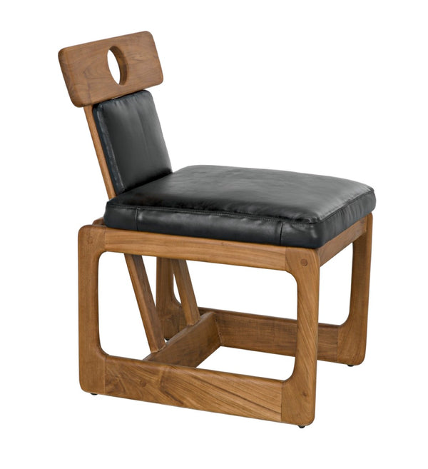 Noir Buraco Dining Chair - Mid-Century Teak Design with Luxurious Black Leather for Elegant Spaces AE-222T
