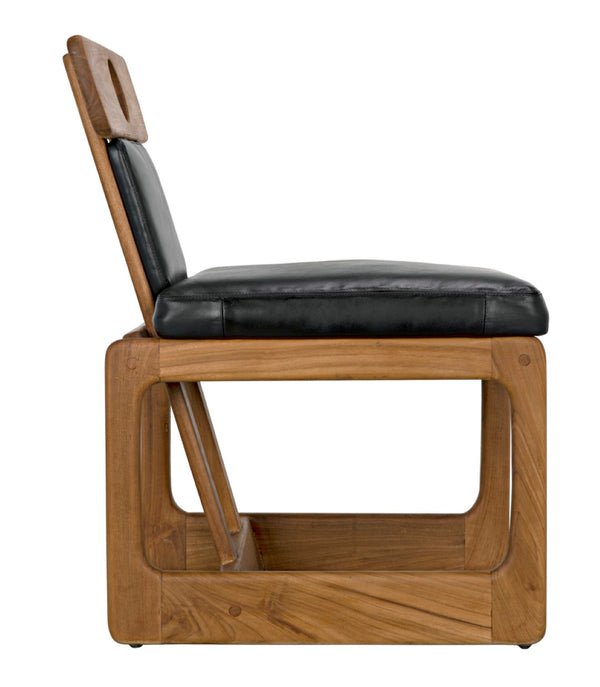 Noir Buraco Dining Chair - Mid-Century Teak Design with Luxurious Black Leather for Elegant Spaces AE-222T
