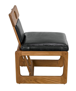 Noir Buraco Dining Chair - Mid-Century Teak Design with Luxurious Black Leather for Elegant Spaces AE-222T