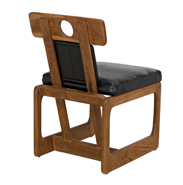 Noir Buraco Dining Chair - Mid-Century Teak Design with Luxurious Black Leather for Elegant Spaces AE-222T