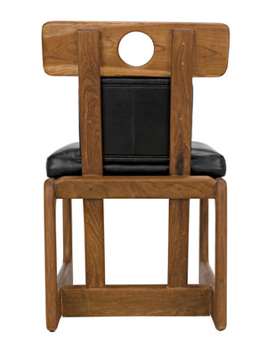 Noir Buraco Dining Chair - Mid-Century Teak Design with Luxurious Black Leather for Elegant Spaces AE-222T