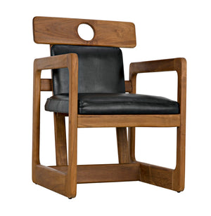 Noir Buraco Arm Chair - Luxurious Teak & Black Leather Comfort for Mid-Century Modern Living Spaces AE-223T