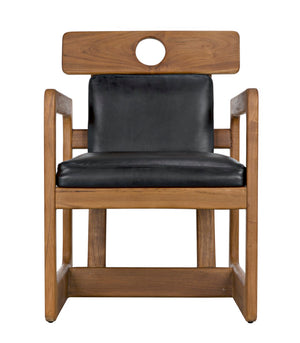 Noir Buraco Arm Chair - Luxurious Teak & Black Leather Comfort for Mid-Century Modern Living Spaces AE-223T