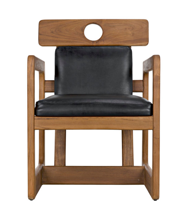 Noir Buraco Arm Chair - Luxurious Teak & Black Leather Comfort for Mid-Century Modern Living Spaces AE-223T