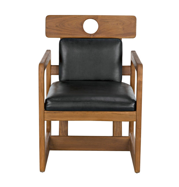 Noir Buraco Arm Chair - Luxurious Teak & Black Leather Comfort for Mid-Century Modern Living Spaces AE-223T