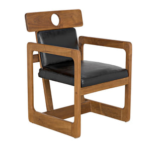 Noir Buraco Arm Chair - Luxurious Teak & Black Leather Comfort for Mid-Century Modern Living Spaces AE-223T