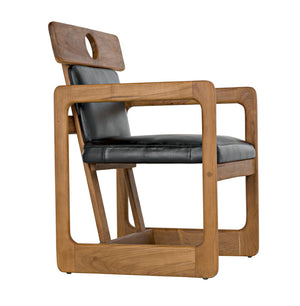 Noir Buraco Arm Chair - Luxurious Teak & Black Leather Comfort for Mid-Century Modern Living Spaces AE-223T