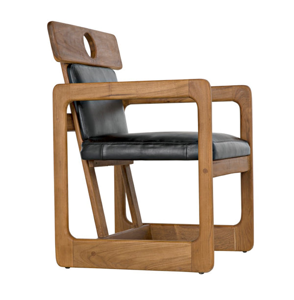 Noir Buraco Arm Chair - Luxurious Teak & Black Leather Comfort for Mid-Century Modern Living Spaces AE-223T